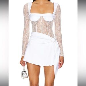 Lovers and friends white lace open back mini dress. Worn once. Size: small.